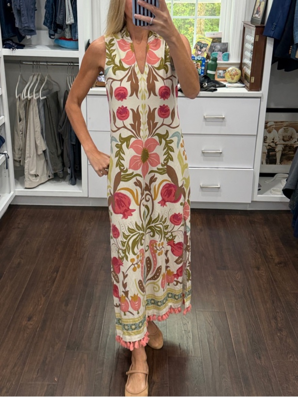 Spartina 449 Cream Maxi Dress with Pink Floral Print
